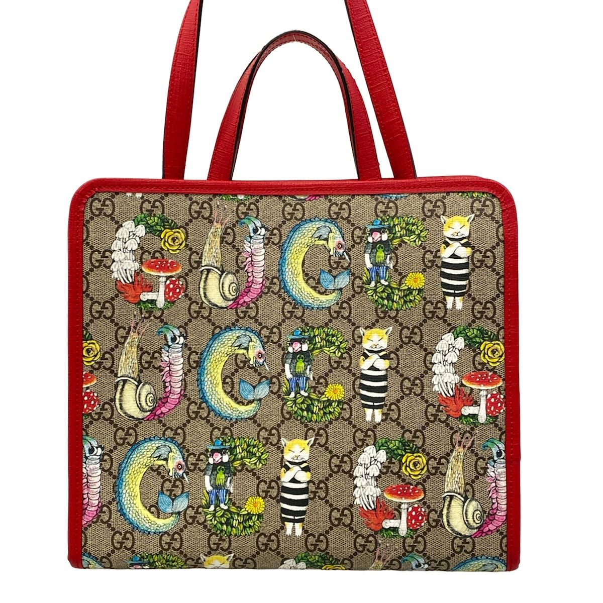 Gucci Tote Bag Children's Yuko Higuchi GG Supreme Beige Red Multi Leather — view 4