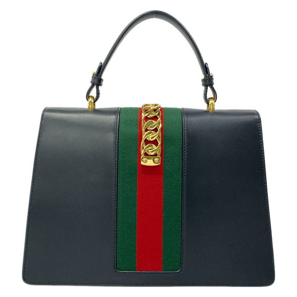 Gucci Handbag Sylvie Dark Navy Green Red Leather — view 3