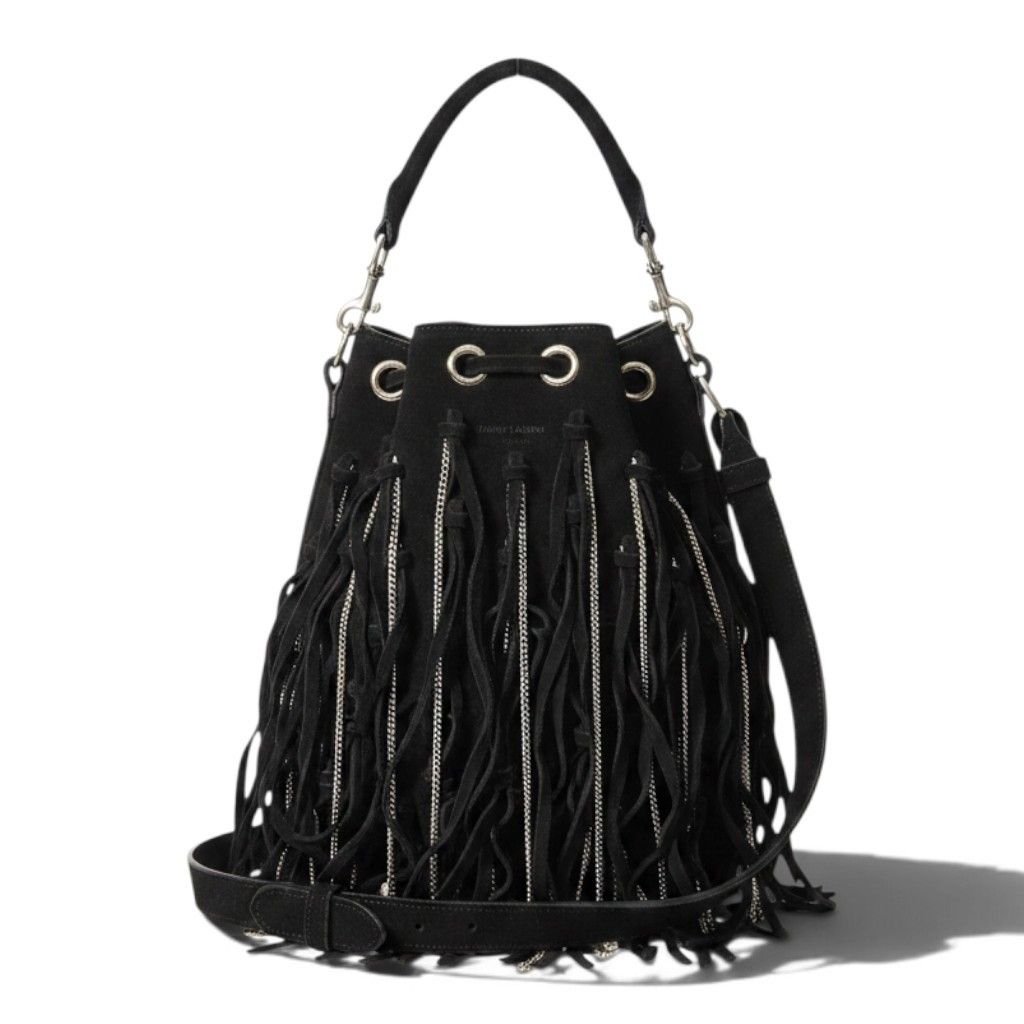 Saint Laurent Fringe Chain Bucket Bag Black