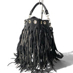 Saint Laurent Fringe Chain Bucket Bag Black — view 3