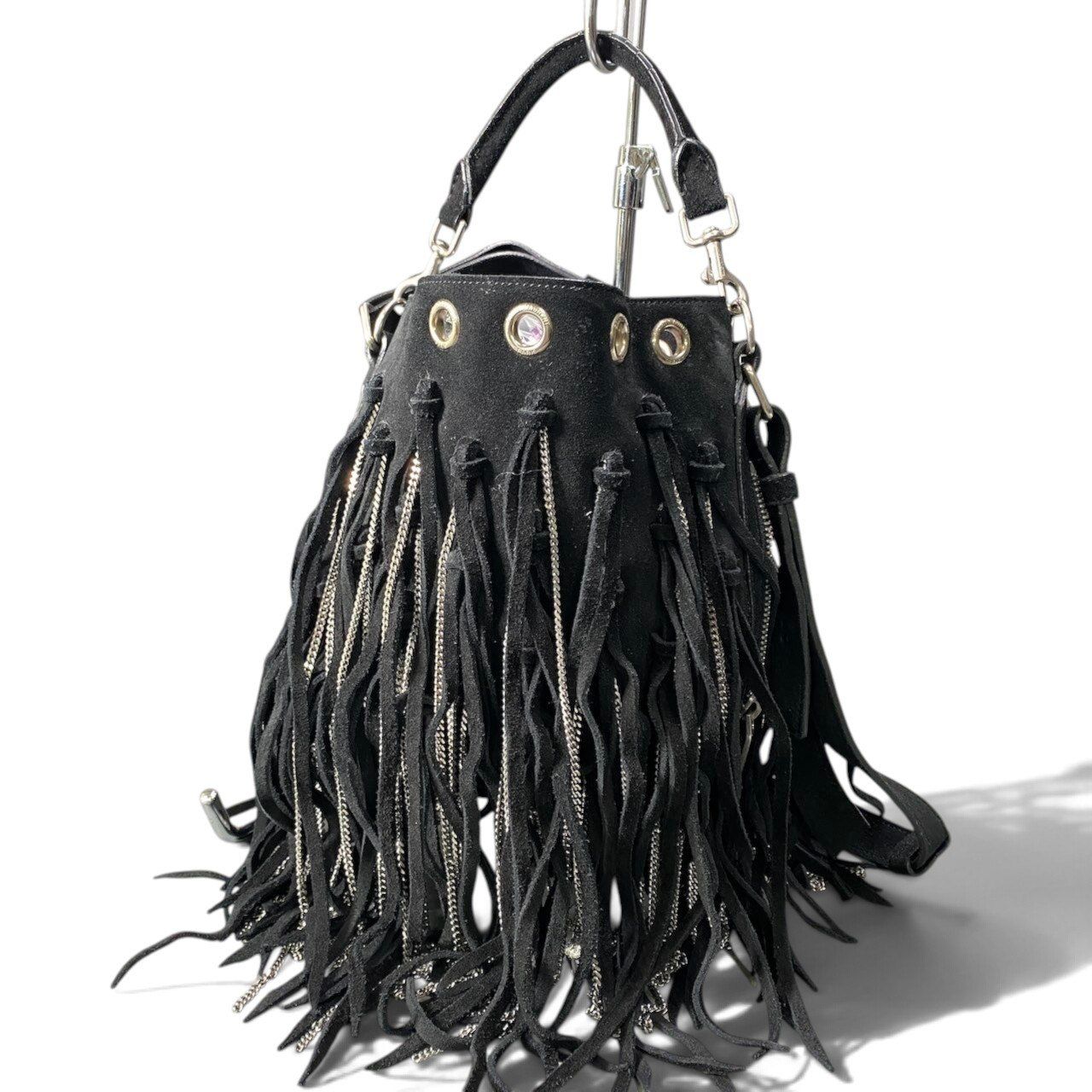 Saint Laurent Fringe Chain Bucket Bag Black — view 3