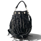 Saint Laurent Fringe Chain Bucket Bag Black — view 2