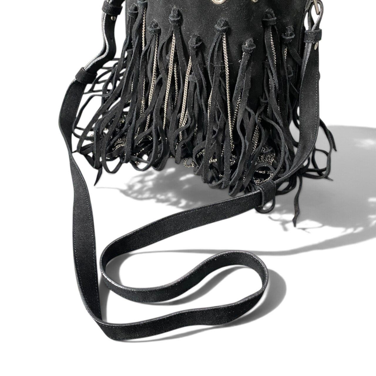 Saint Laurent Fringe Chain Bucket Bag Black — view 4