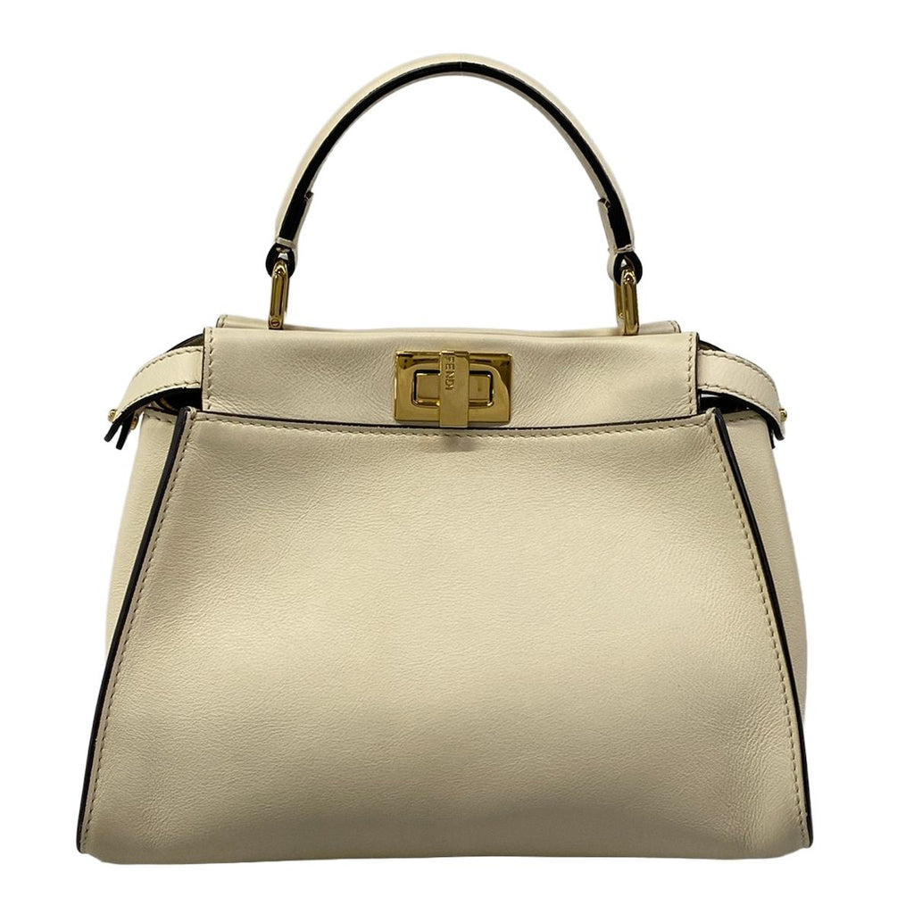 Fendi Handbag Peekaboo Iconic Small Beige Inside Zucca Pattern Leather
