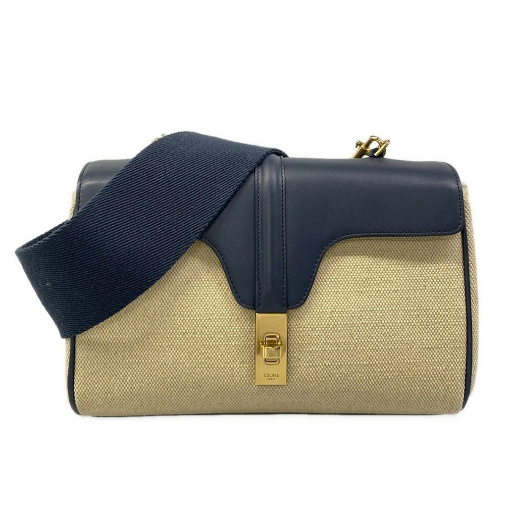 Celine Shoulder Bag Teen Soft 16 DJ 9.01 NA Beige Navy Strap Removable Leather