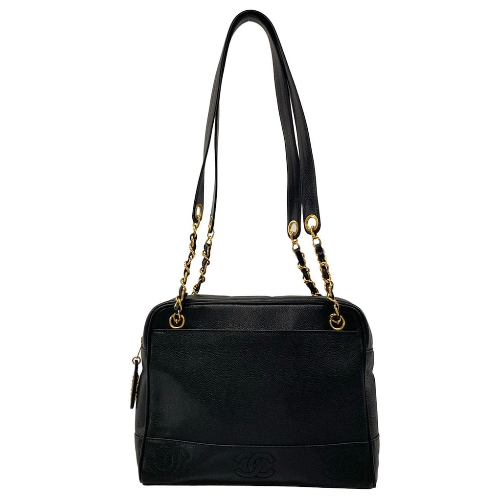 Chanel Shoulder Bag Black Triple Coco Chain Gold