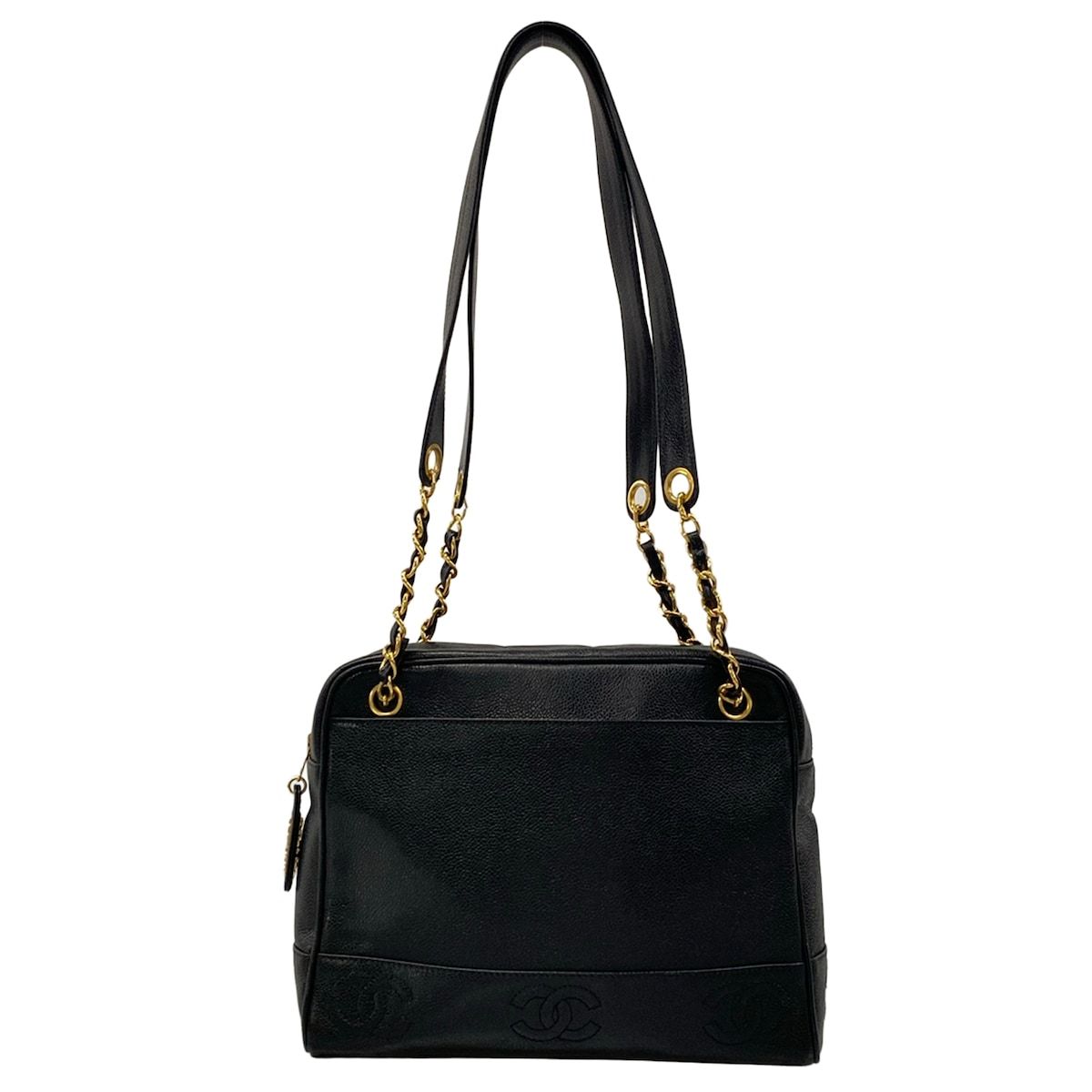 Chanel Shoulder Bag Black Triple Coco Chain Gold