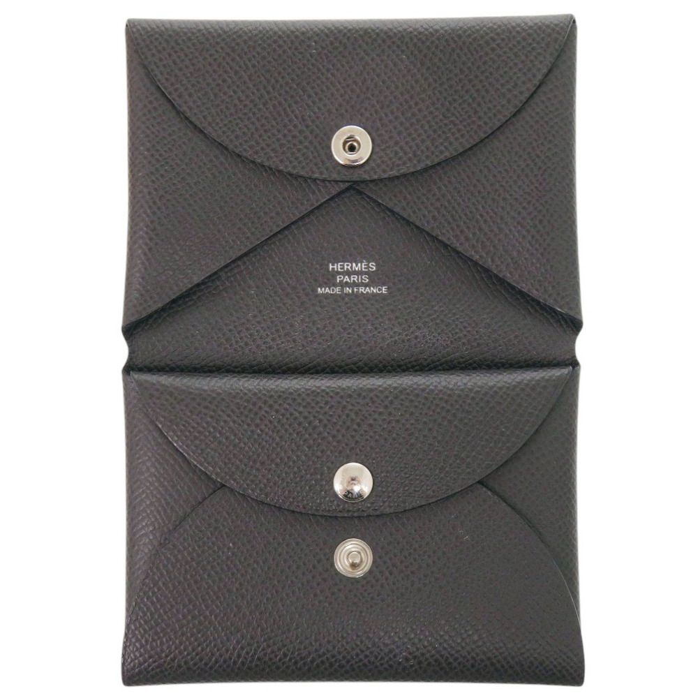 Hermes Calvi Duo Veau Epsom Graphite Silver Coin Purse — view 5