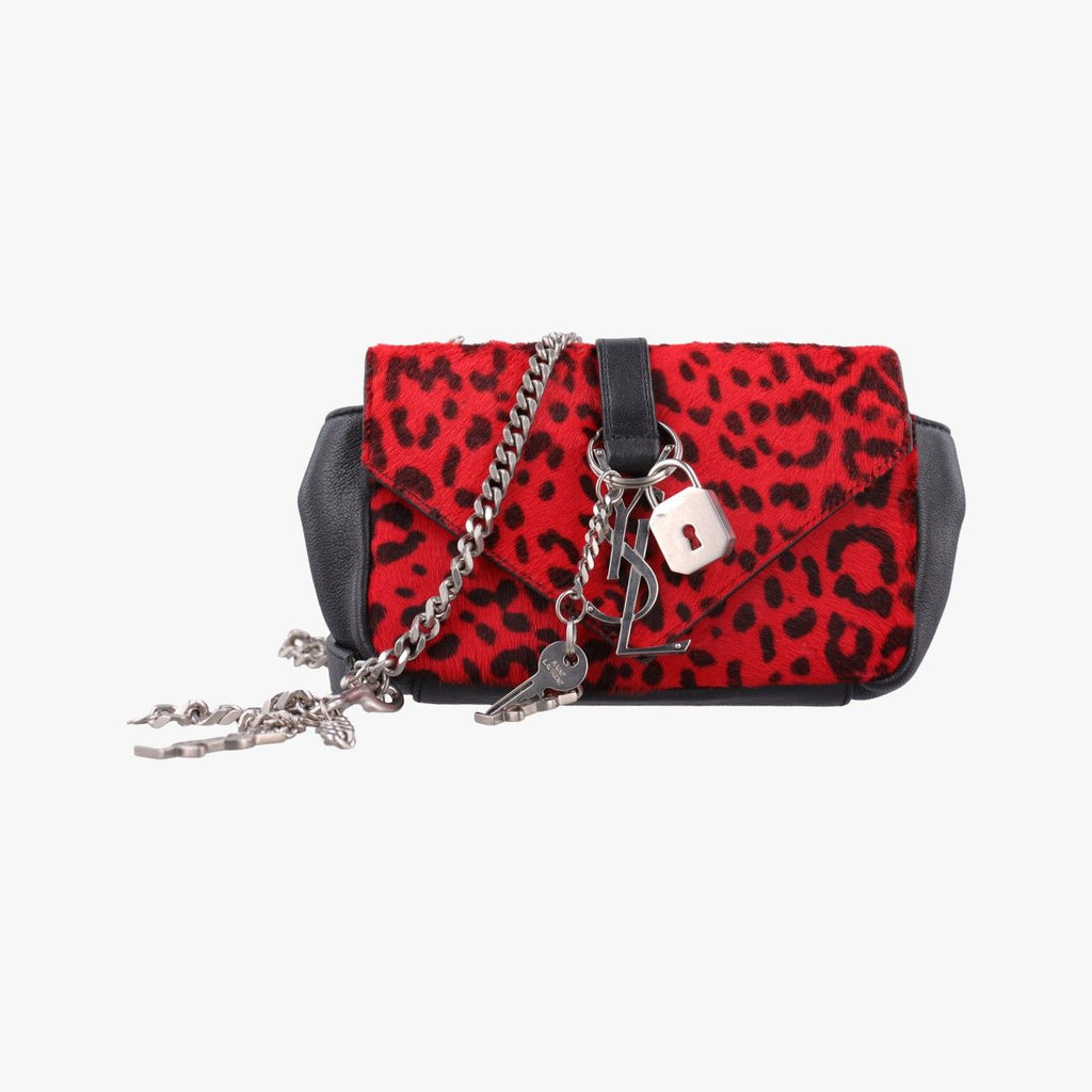 Saint Laurent Monogram Leopard Print Baby Punk Chain Red Black Calf Hair Leather