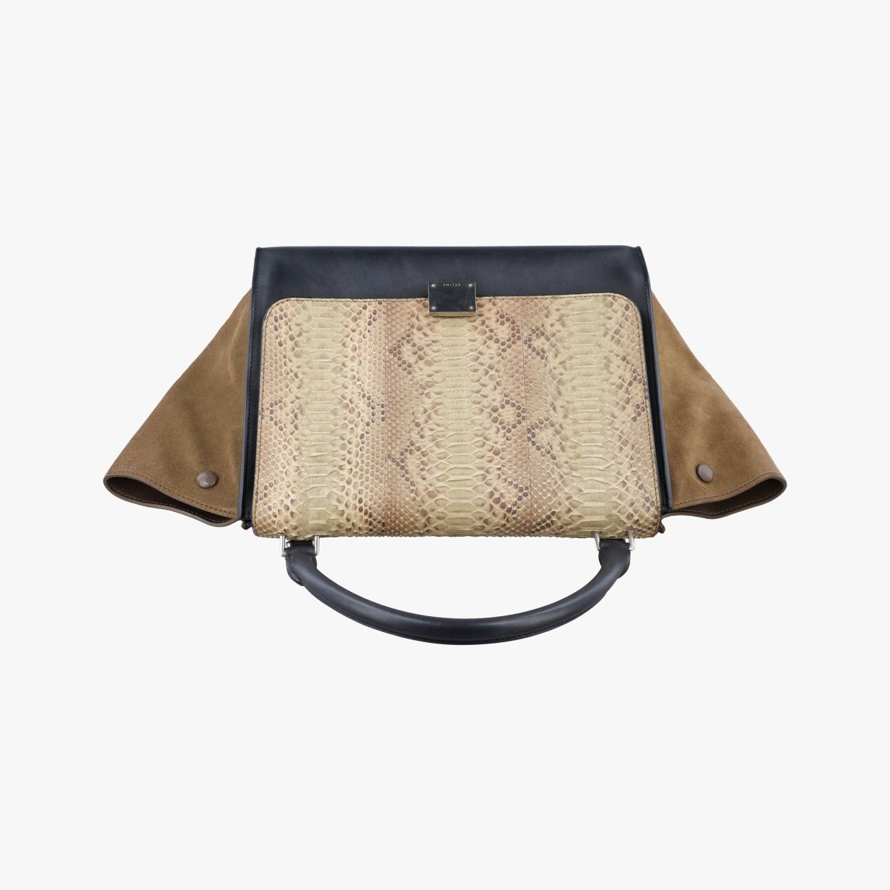 Celine Trapeze Medium Brown Black Beige Snakeskin Leather Handbag — view 8