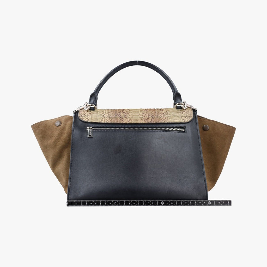 Celine Trapeze Medium Brown Black Beige Snakeskin Leather Handbag — view 2