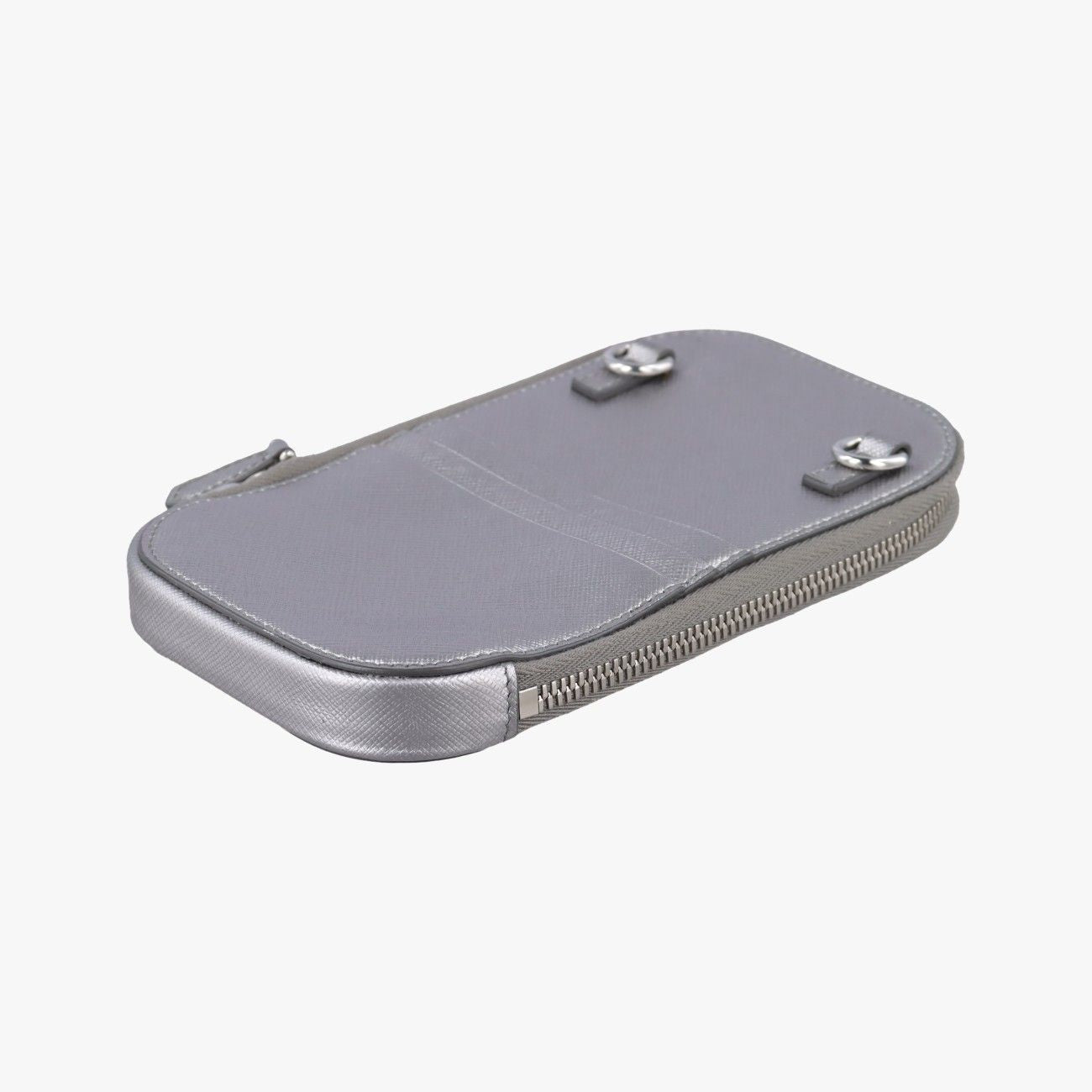 Prada Triangle Logo Silver Saffiano Leather 85 — view 6