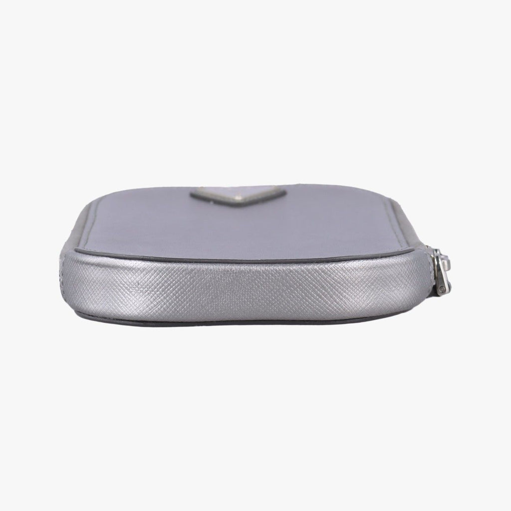 Prada Triangle Logo Silver Saffiano Leather 85 — view 3