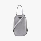 Prada Triangle Logo Silver Saffiano Leather 85