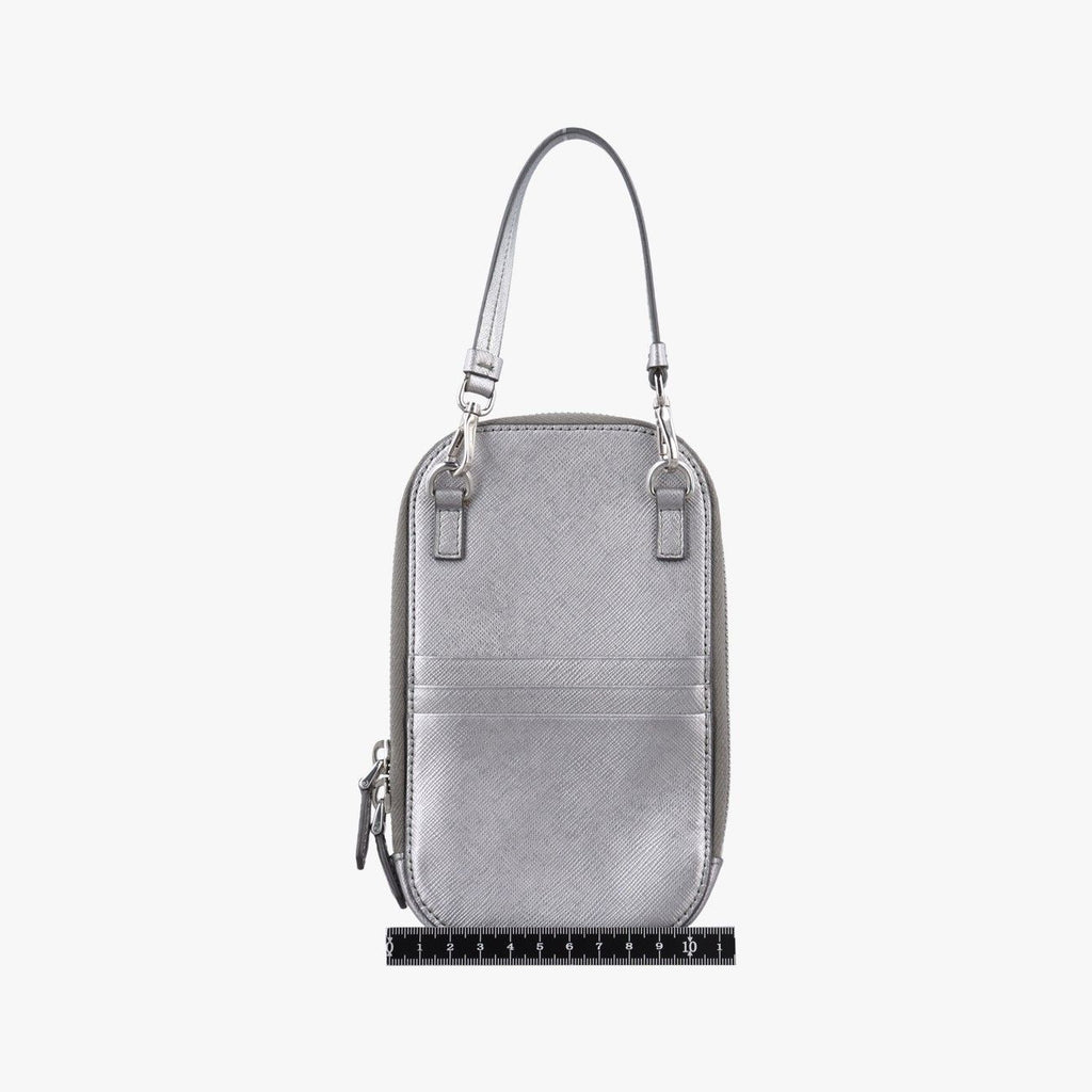 Prada Triangle Logo Silver Saffiano Leather 85 — view 2