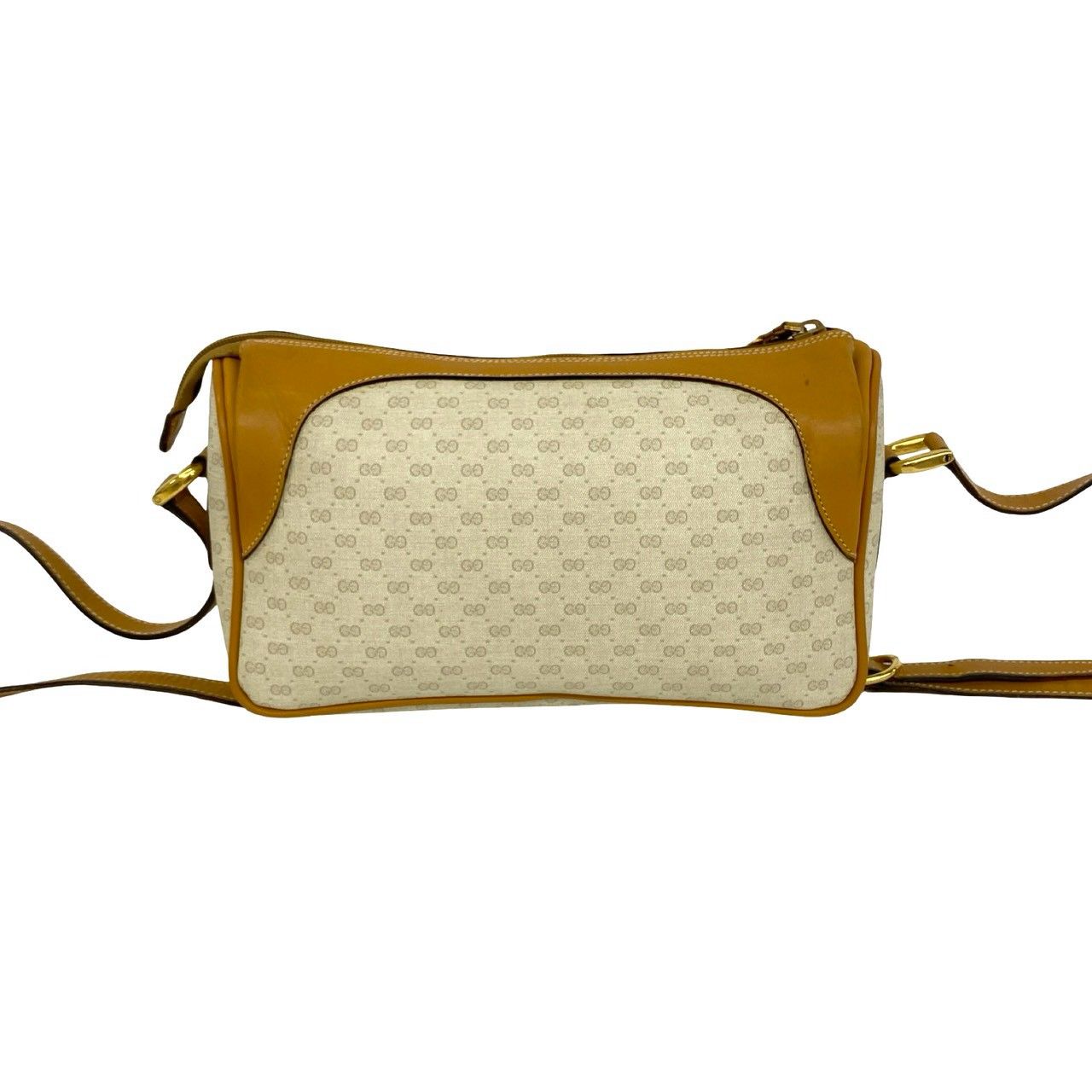 Gucci Vintage Micro GG Logo Pattern Leather Shoulder Bag Camel Brown Ivory — view 3