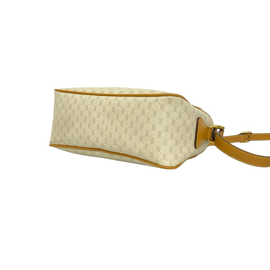 Gucci Vintage Micro GG Logo Pattern Leather Shoulder Bag Camel Brown Ivory — view 8
