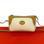 Gucci Vintage Micro GG Logo Pattern Leather Shoulder Bag Camel Brown Ivory