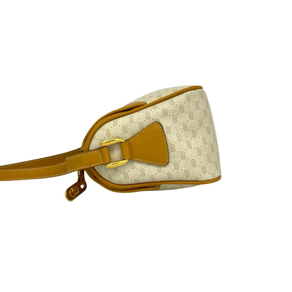 Gucci Vintage Micro GG Logo Pattern Leather Shoulder Bag Camel Brown Ivory — view 5
