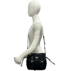 Prada Logo Tessuto Nylon Saffiano Leather Shoulder Bag Pochette Crossbody Black — view 2