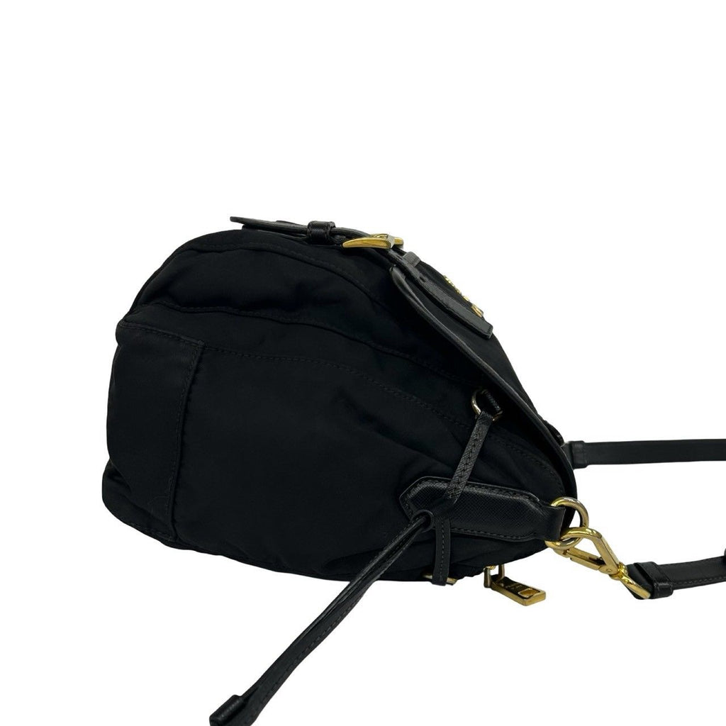Prada Logo Tessuto Nylon Saffiano Leather Shoulder Bag Pochette Crossbody Black — view 6