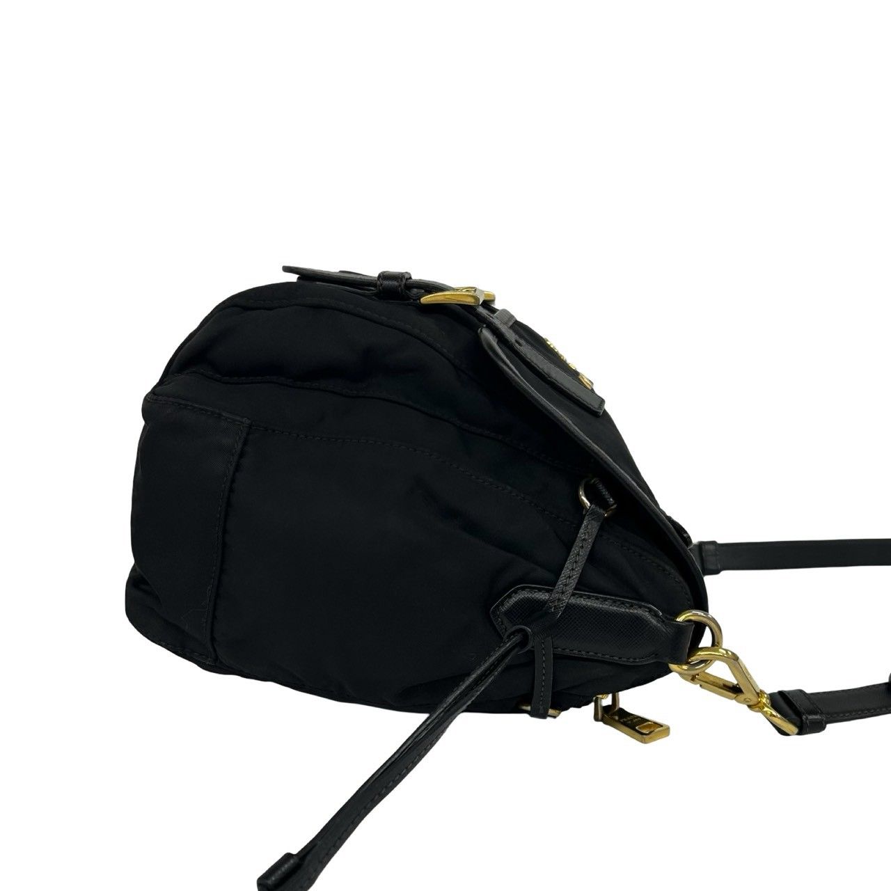 Prada Logo Tessuto Nylon Saffiano Leather Shoulder Bag Pochette Crossbody Black — view 6