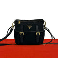 Prada Logo Tessuto Nylon Saffiano Leather Shoulder Bag Pochette Crossbody Black