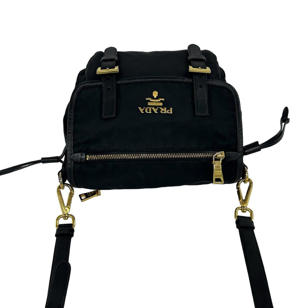 Prada Logo Tessuto Nylon Saffiano Leather Shoulder Bag Pochette Crossbody Black — view 4
