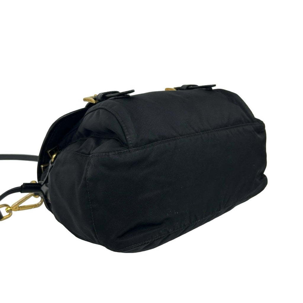 Prada Logo Tessuto Nylon Saffiano Leather Shoulder Bag Pochette Crossbody Black — view 7