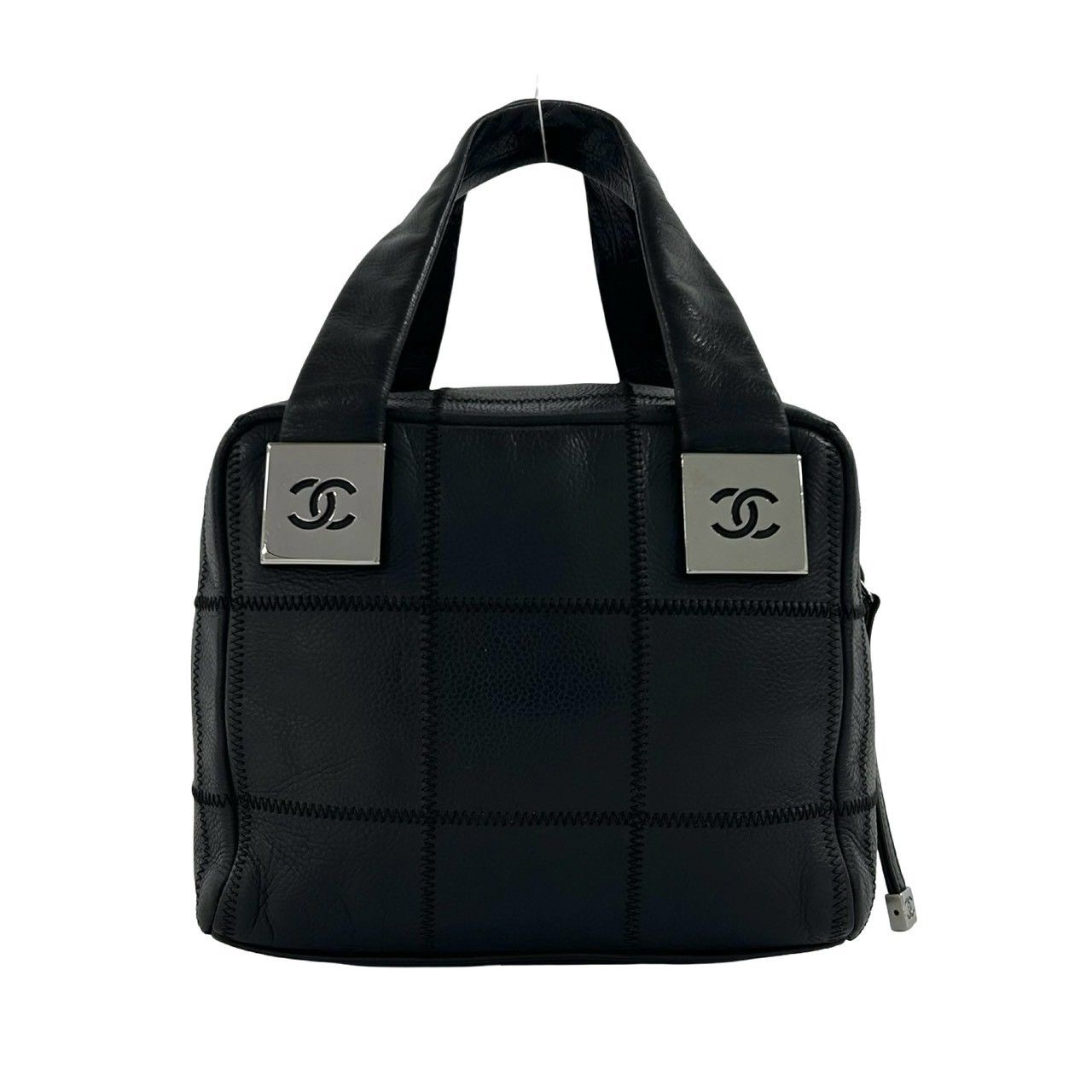 Chanel Choco Bar CC Logo Caviar Leather Handbag Black — view 3