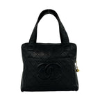 Chanel Vintage Quilted CC Logo Lambskin Leather Handbag Black — view 3