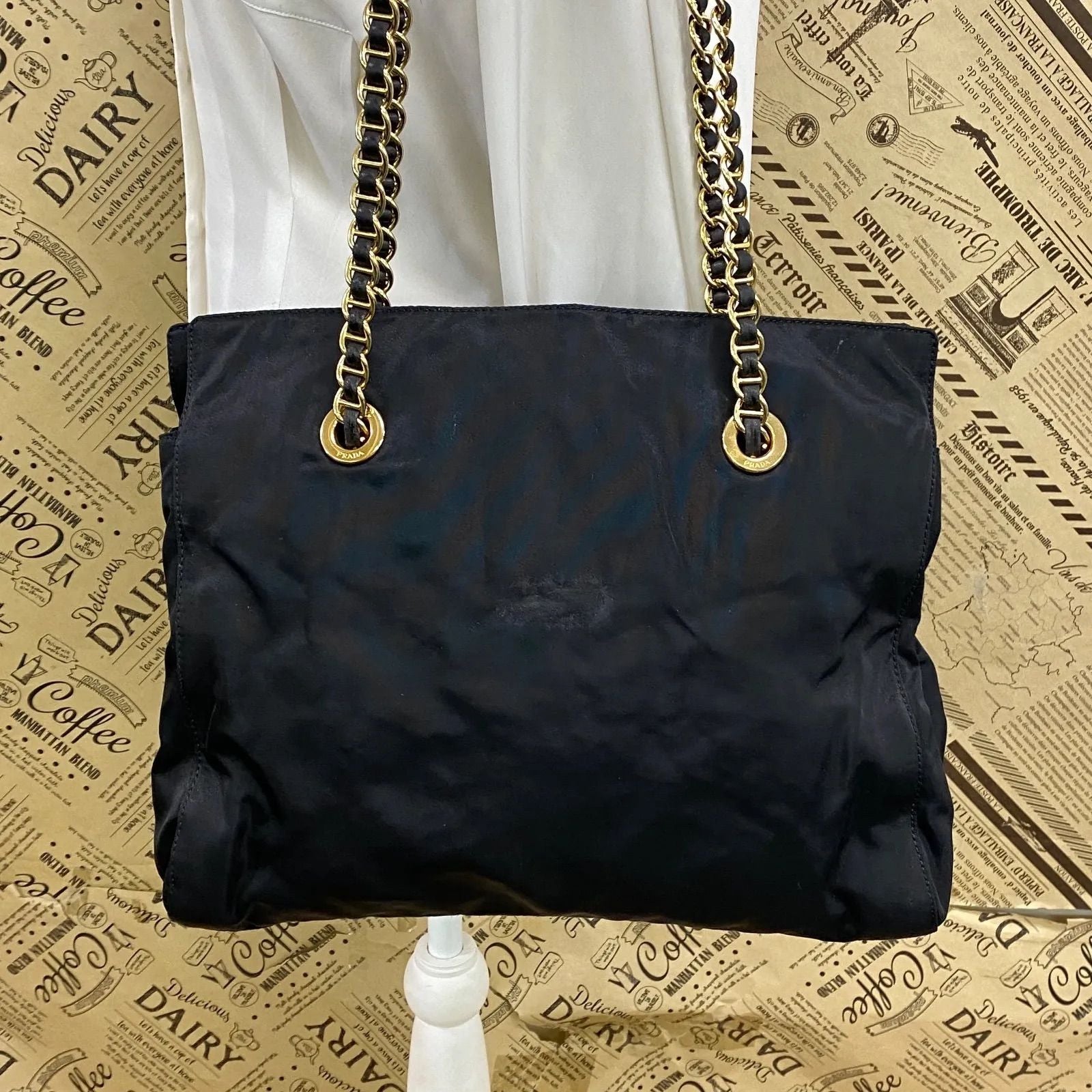 Prada Gold Chain Triangle Logo Shoulder Bag — view 2