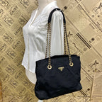 Prada Gold Chain Triangle Logo Shoulder Bag — view 3