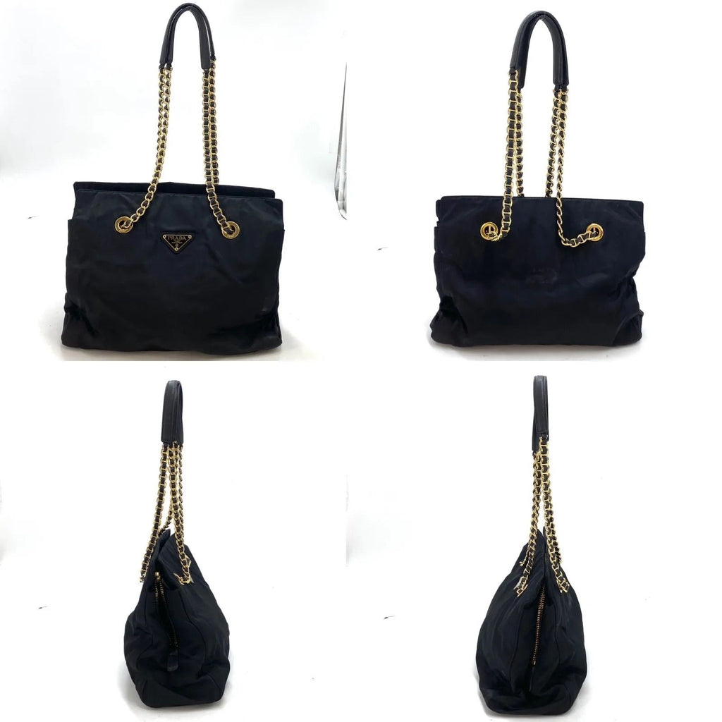 Prada Gold Chain Triangle Logo Shoulder Bag — view 4