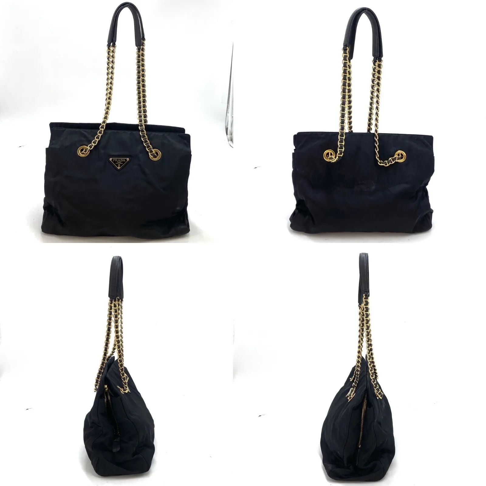 Prada Gold Chain Triangle Logo Shoulder Bag — view 4