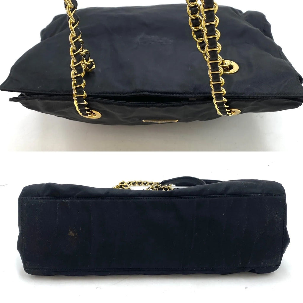 Prada Gold Chain Triangle Logo Shoulder Bag — view 7