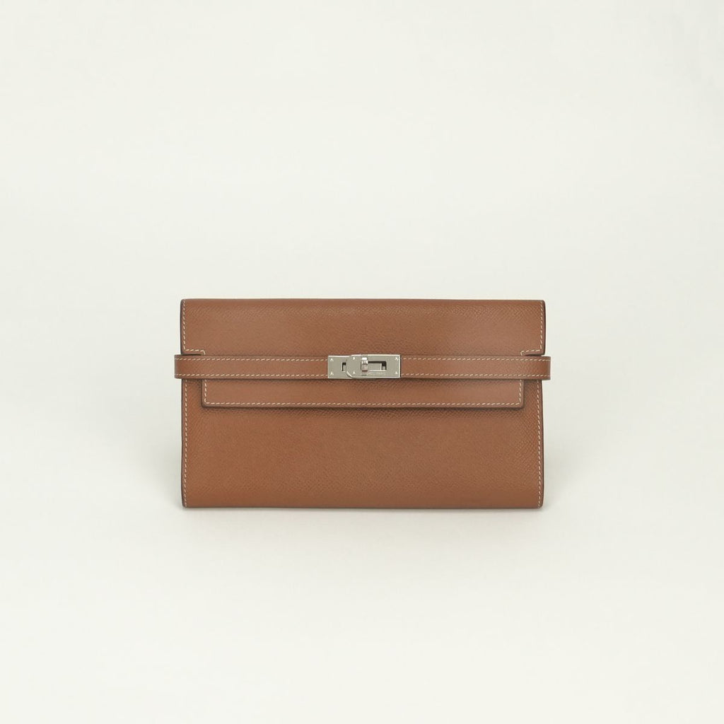 Hermes Kelly Wallet Long Epsom Gold Brown Silver Veau
