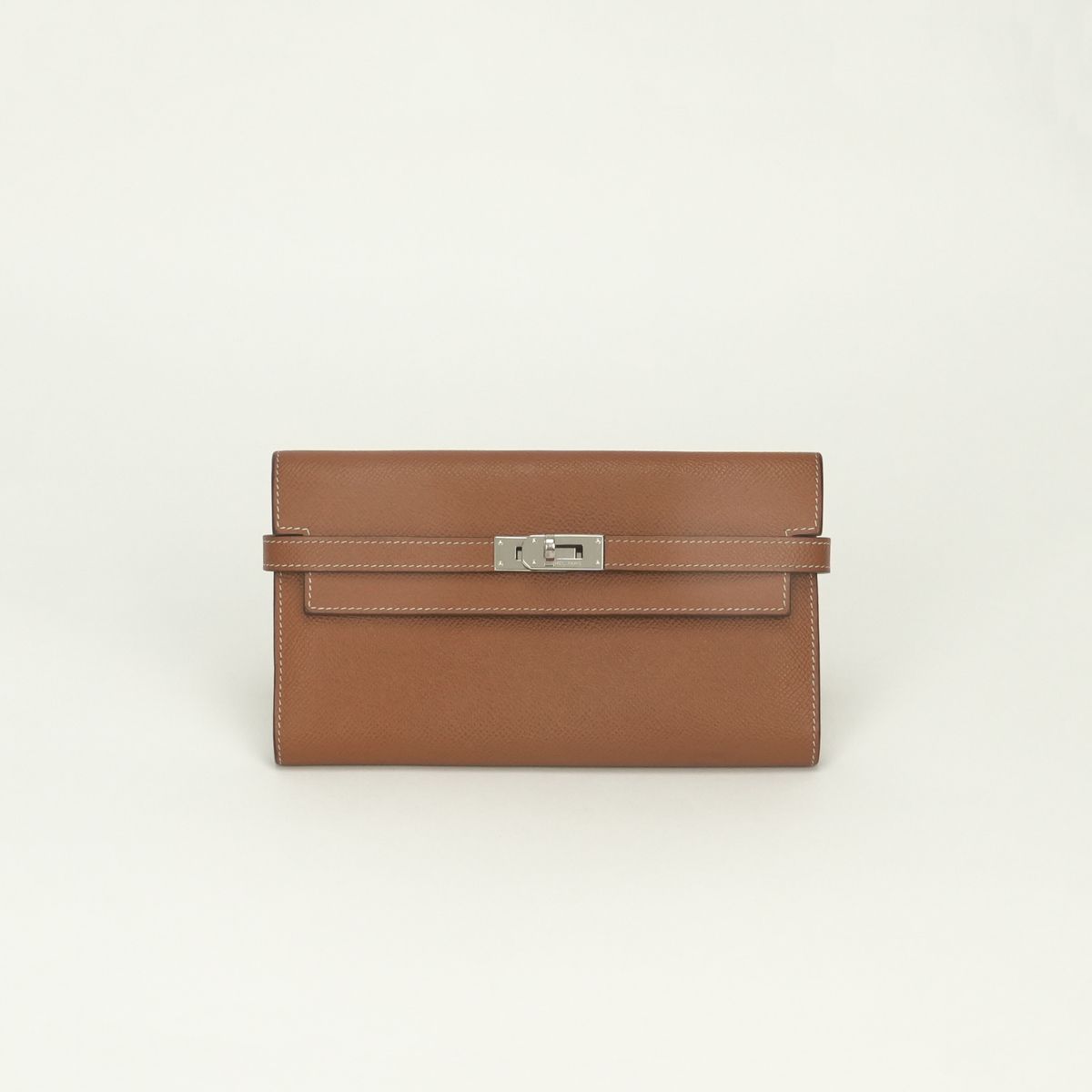 Hermes Kelly Wallet Long Epsom Gold Brown Silver Veau