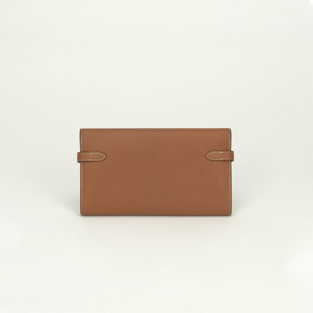Hermes Kelly Wallet Long Epsom Gold Brown Silver Veau — view 2