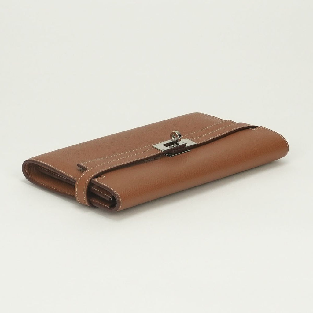 Hermes Kelly Wallet Long Epsom Gold Brown Silver Veau — view 3