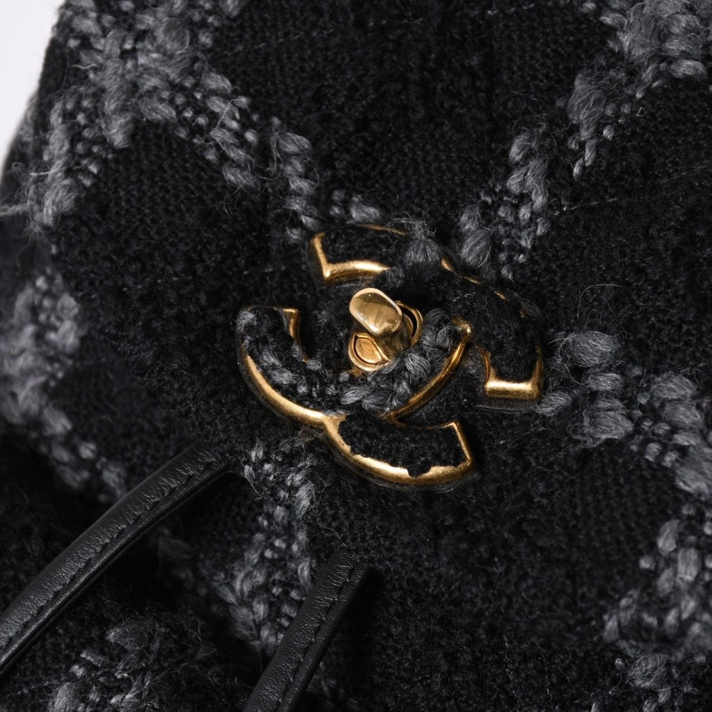 Chanel Tweed Dumas Backpack Base CC Logo Black Gray — view 7