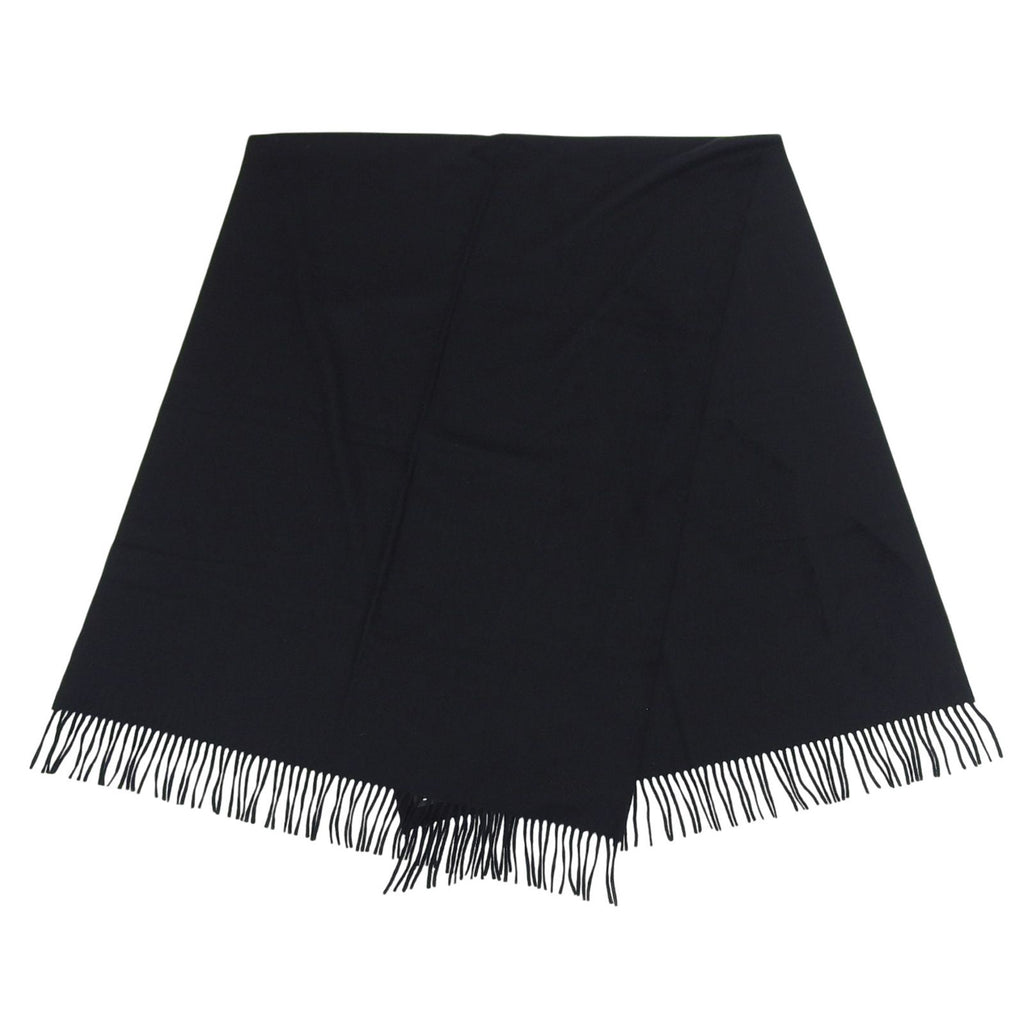 Hermes Cashmere 100% Logo Embroidery Large Shawl Scarf with Fringe Black — view 4