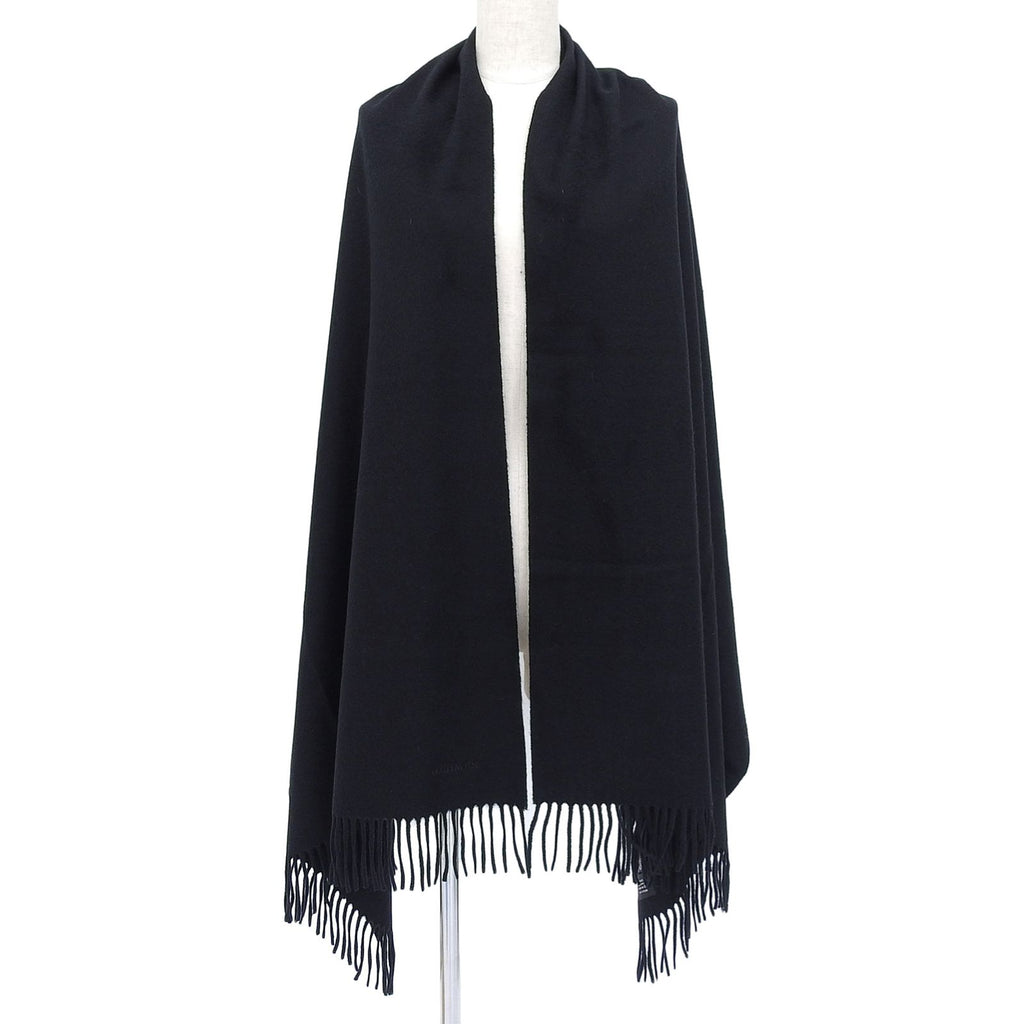 Hermes Cashmere 100% Logo Embroidery Large Shawl Scarf with Fringe Black — view 2