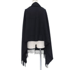 Hermes Cashmere 100% Logo Embroidery Large Shawl Scarf with Fringe Black — view 3