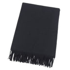 Hermes Cashmere 100% Logo Embroidery Large Shawl Scarf with Fringe Black