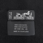 Hermes Cashmere 100% Logo Embroidery Large Shawl Scarf with Fringe Black — view 8