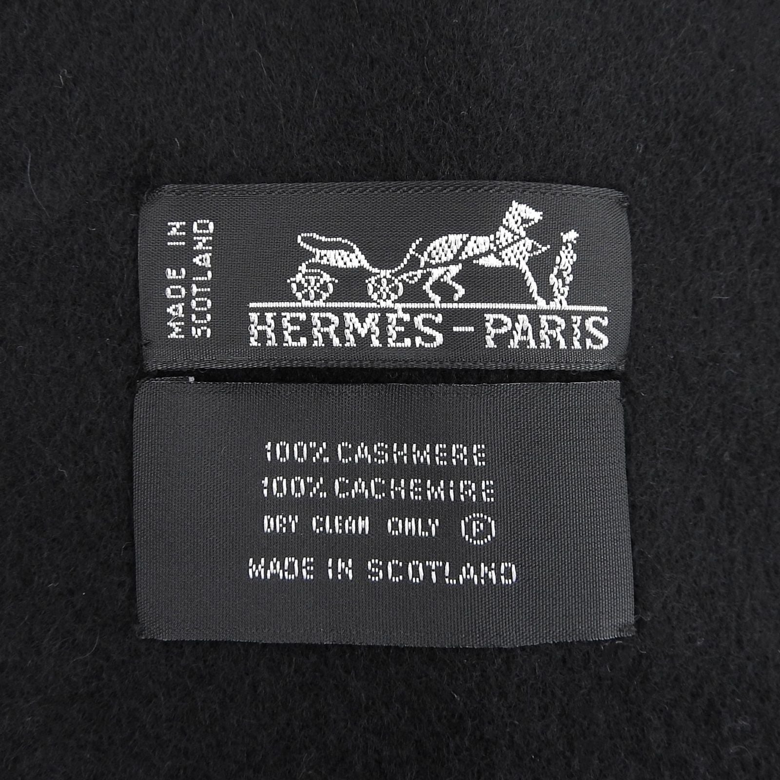 Hermes Cashmere 100% Logo Embroidery Large Shawl Scarf with Fringe Black — view 8