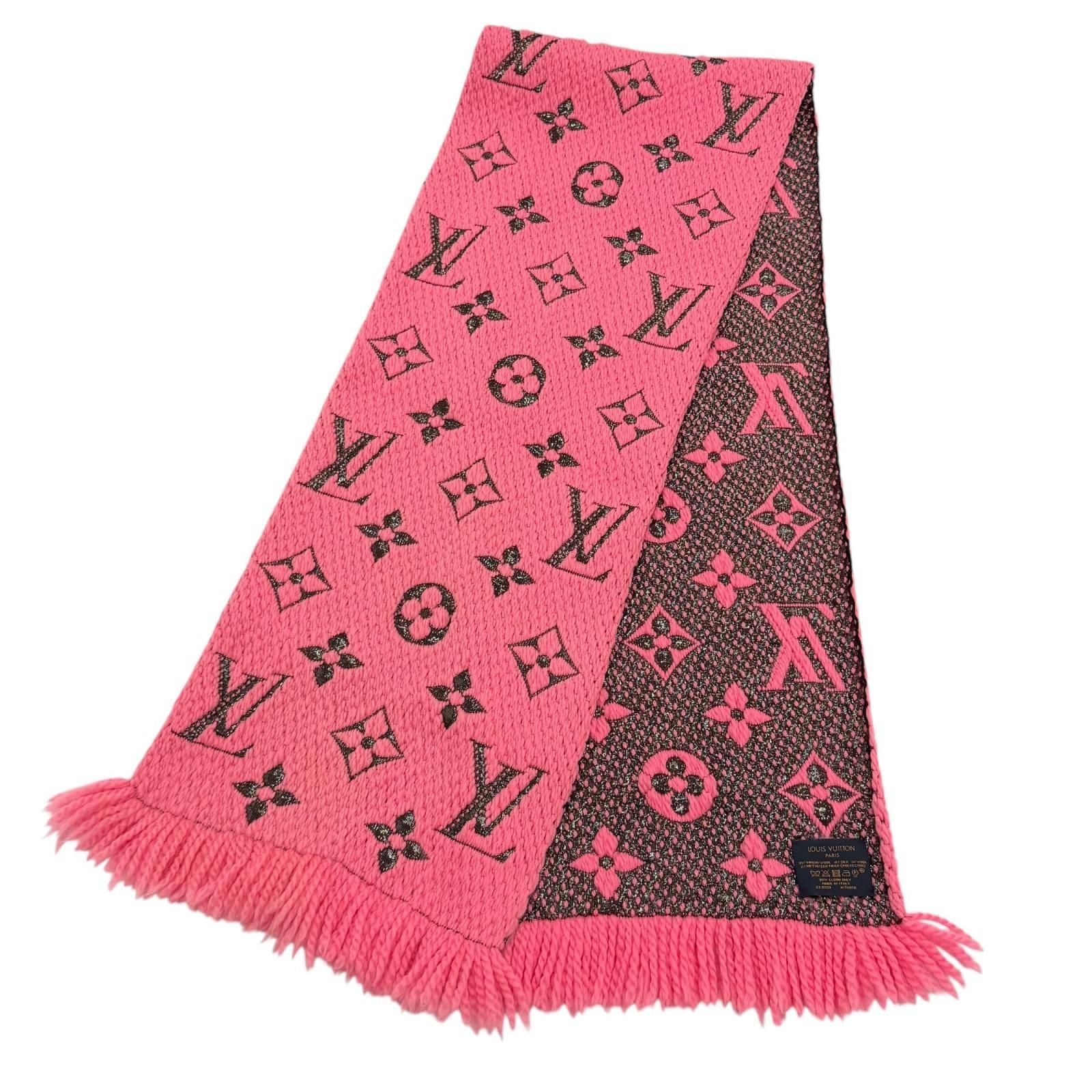 Louis Vuitton Logomania Scarf Shine Virgin Wool Silk Blend Rose Pop Fringe — view 3