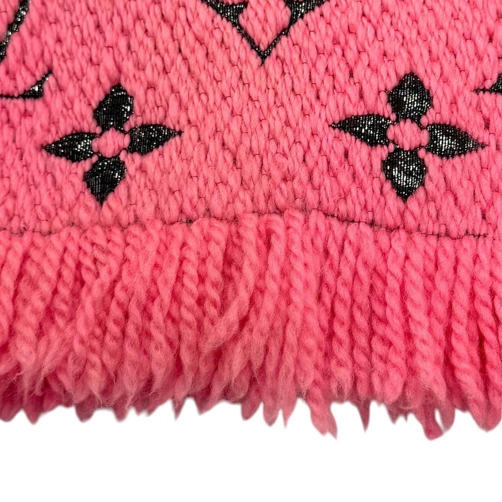 Louis Vuitton Logomania Scarf Shine Virgin Wool Silk Blend Rose Pop Fringe — view 5
