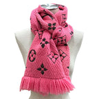 Louis Vuitton Logomania Scarf Shine Virgin Wool Silk Blend Rose Pop Fringe — view 2